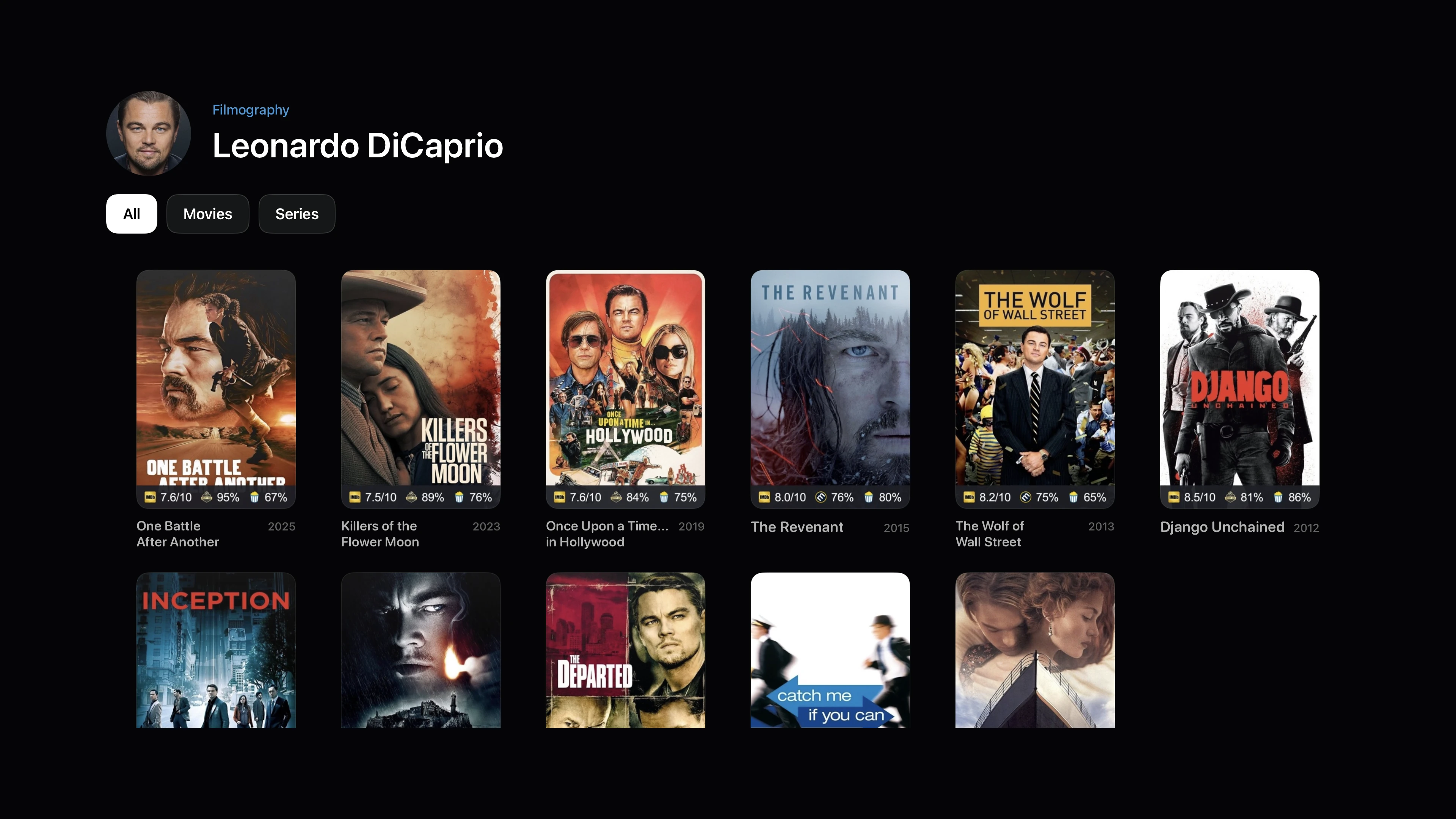 Explorez les films de Leonardo DiCaprio disponibles dans vos sources.