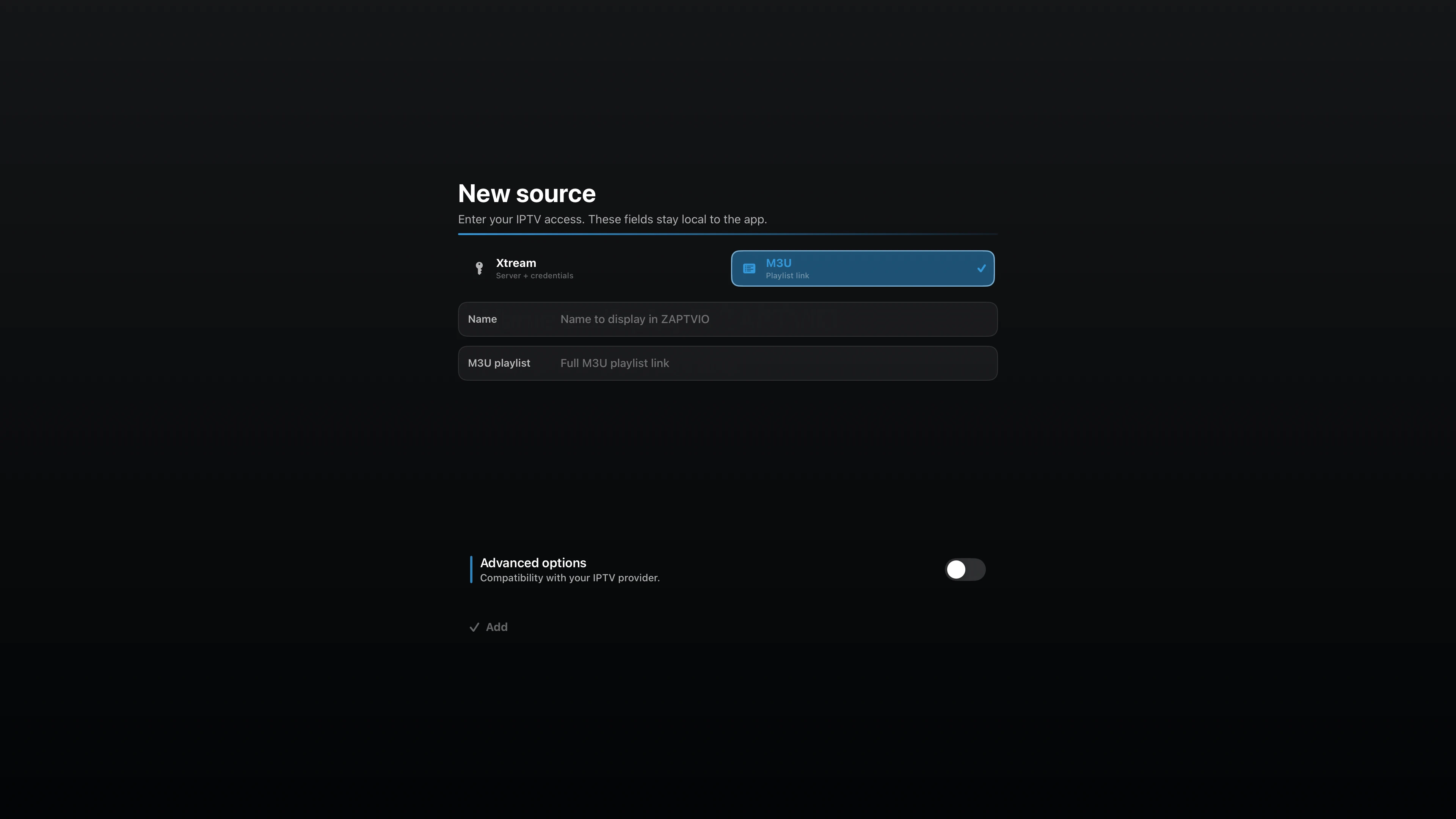 Vous utilisez un lien M3U ? Le formulaire accepte aussi ce type de playlist.