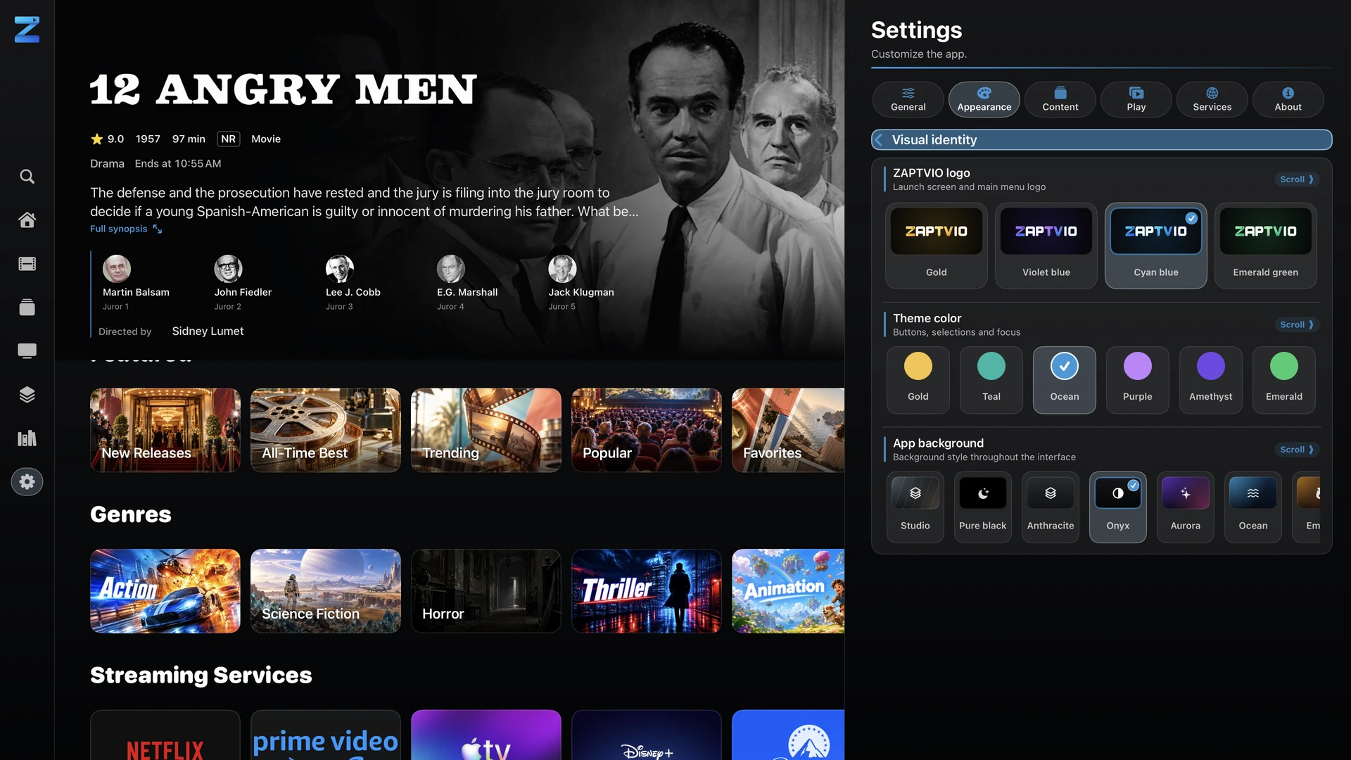 Choose logos, colours and backgrounds separately in Settings.