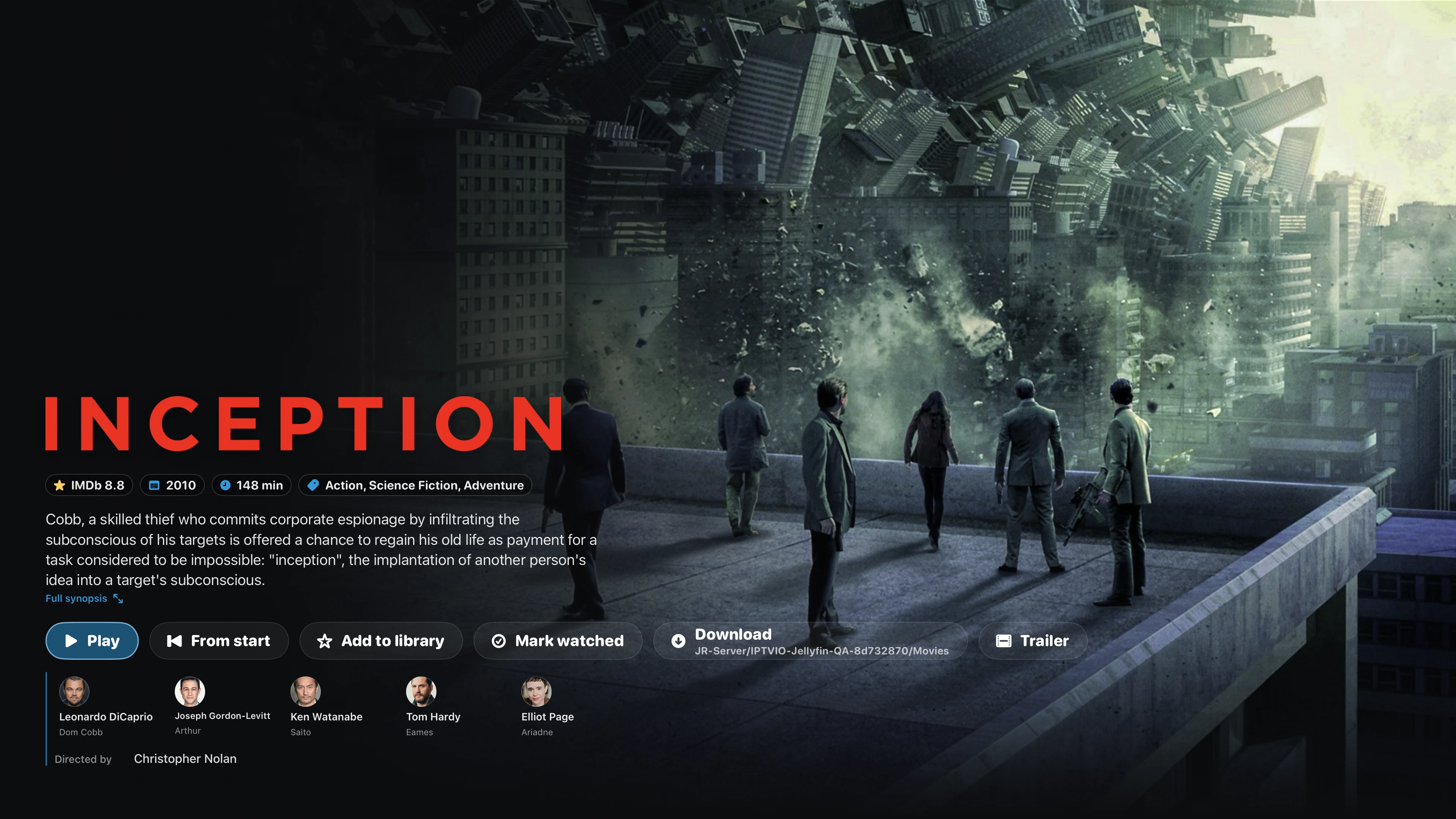 Inception : une fiche illustrée, les informations du film et ses acteurs.
